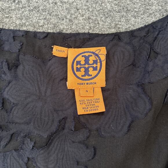 Tory Burch Silk Top Women Size 4 Floral Black Navy Tank Semi Sheer Chiffon - Picture 10 of 11